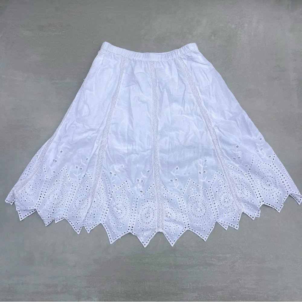 Collections Etc. Eyelet Cotton Midi Skirt NWOT